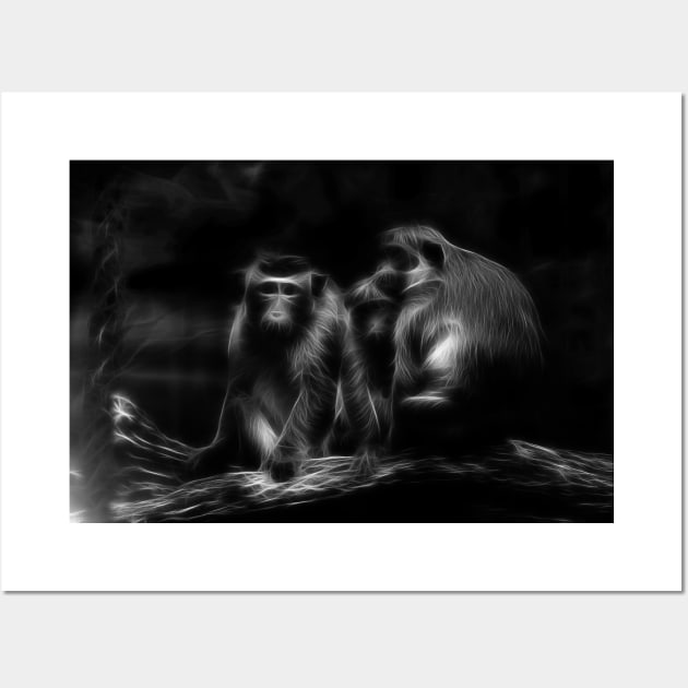 monkey family, black and white Wall Art by hottehue